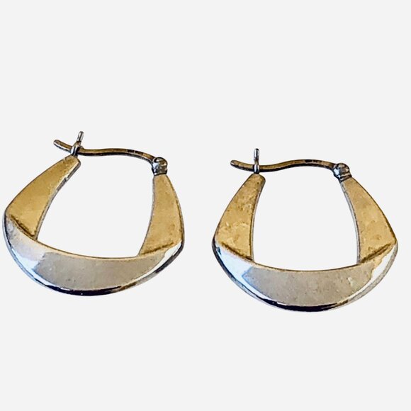 Sterling Silver Lever-Back Earrings Hoop Unique Contemporary Shape - Picture 5 of 12